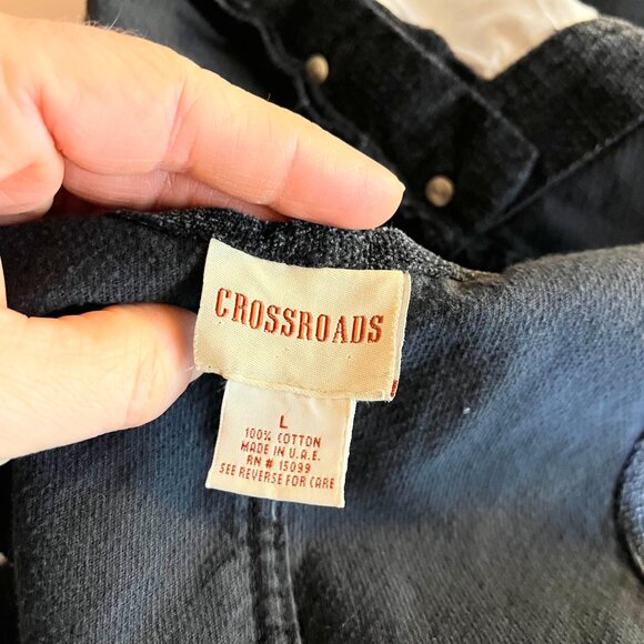 Vintage 90s Crossroads Size L Dark Grey Velvet Overalls Cotton - Picture 2 of 13